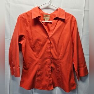 Gold Label Investments No-Iron Vibrant Orange Pleated Button-Front Blouse NWOT